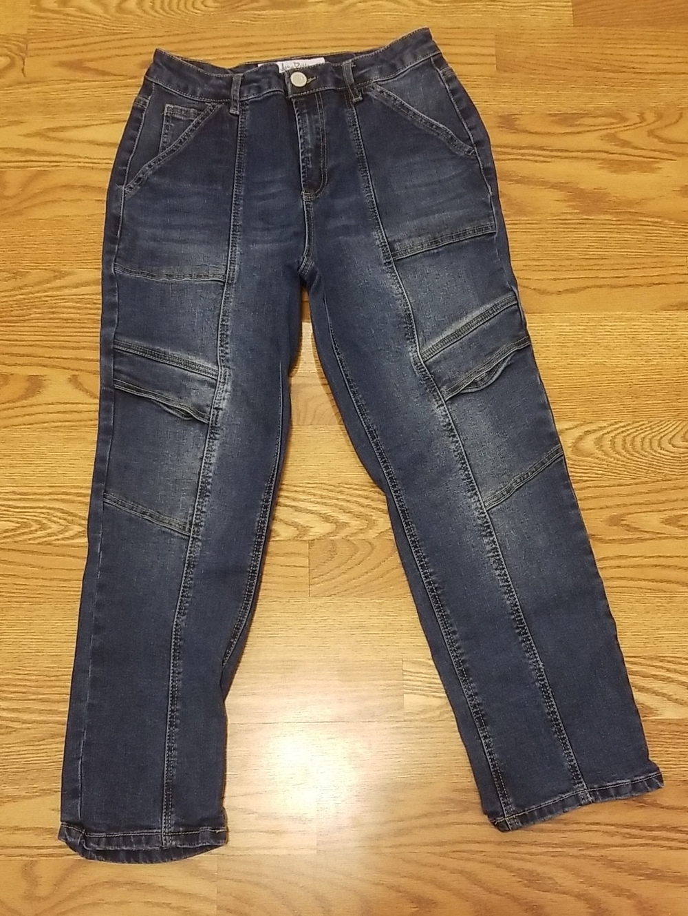 Indigo Rein Womens Dark Blue Patchwork Cargo Jeans Size 9 Waist 28